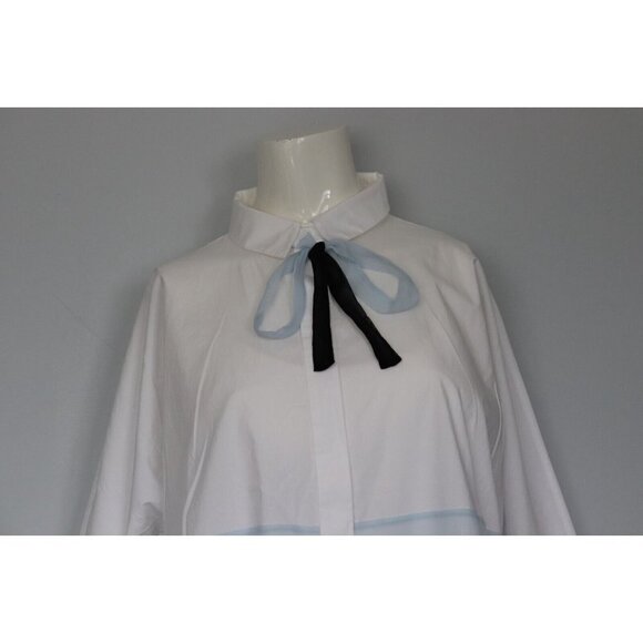 Dorothee Schumacher Womens 4 Large US8 White Blue Blouse Colorblock Silk Tie Top - Picture 3 of 9